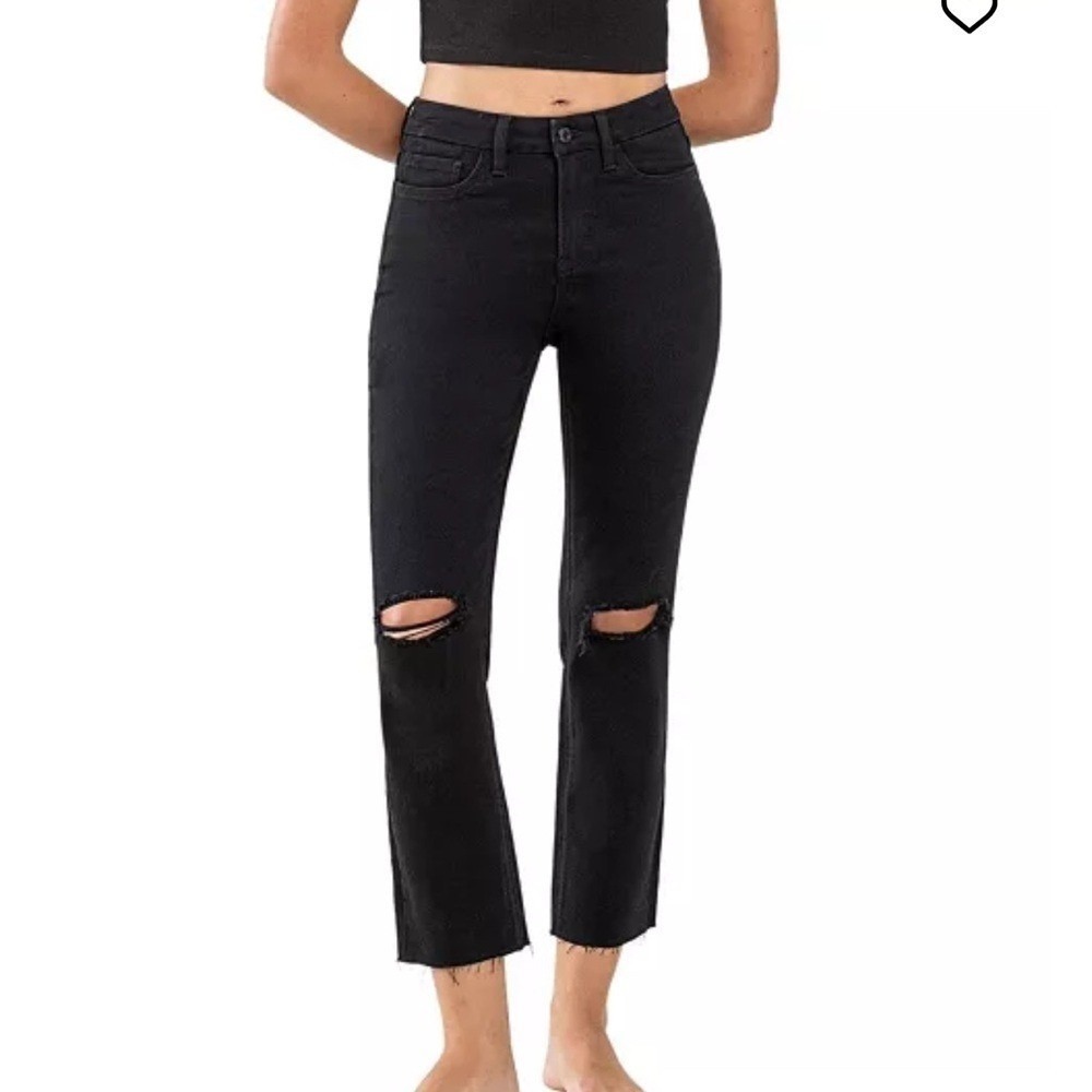 Lola Jeans Denver-WBLK High Rise Distressed Straight Leg Black Jeans Size 38 NWT
